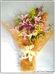 This lily and orchid bouquet contains a mix of light purple shade colour. The flowers arrive with greens, ready to be placed in the recipient"s favorite vase.